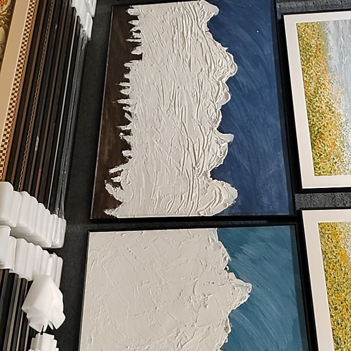 横款沙发三联画沙浆肌理画