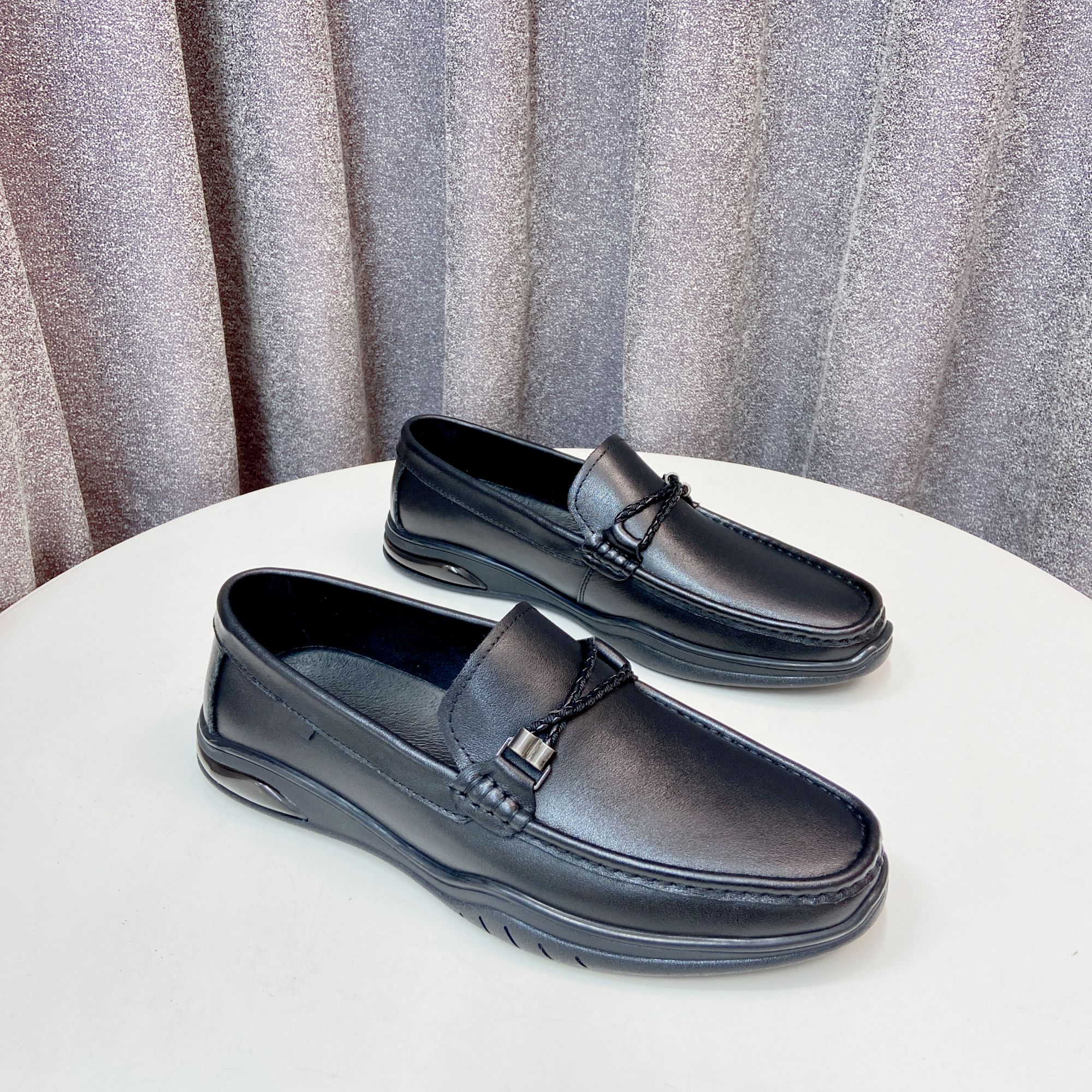 【表弟严选】C5683  黑色 高端真皮休闲商务男士浅口皮鞋