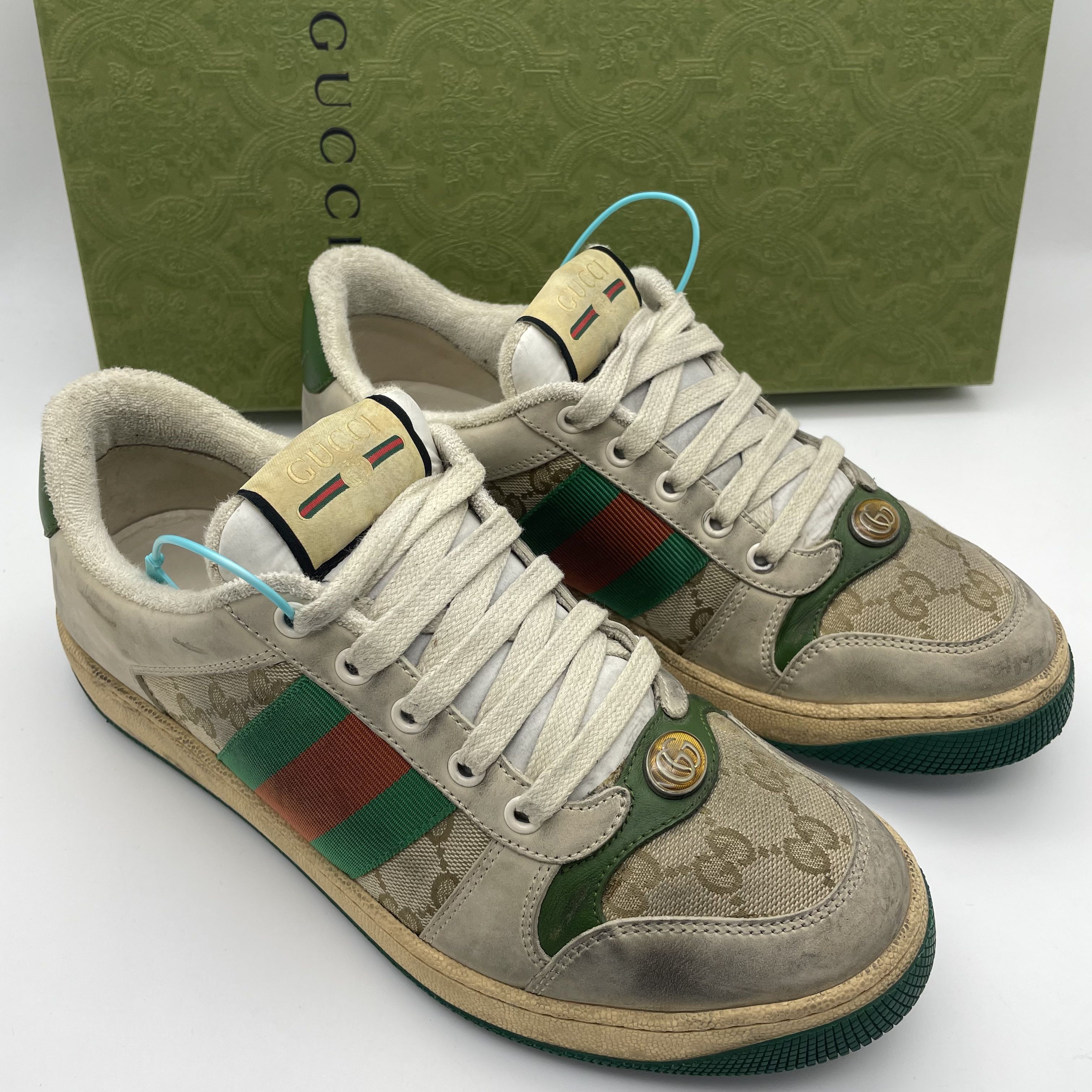 95新 GUCCI/古驰 42欧码/经典双G老花复古做旧绿色脏脏鞋