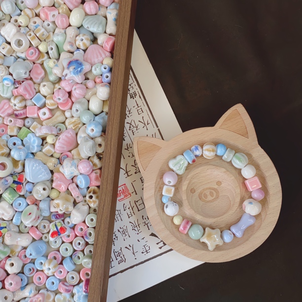 陶瓷散珠配件 陶瓷卡通随机混搭 串珠手工diy配件