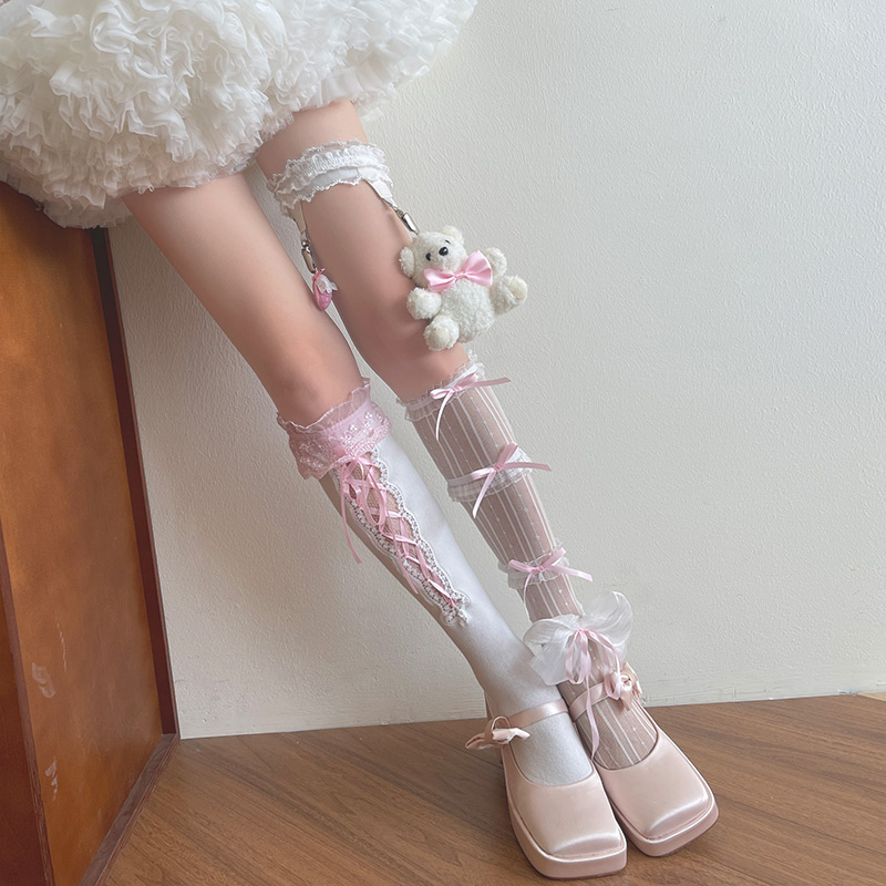 袜贵人新品 千禧年Y2K音乐节叠穿中筒绑带蕾丝jk洛丽塔腿环袜子女