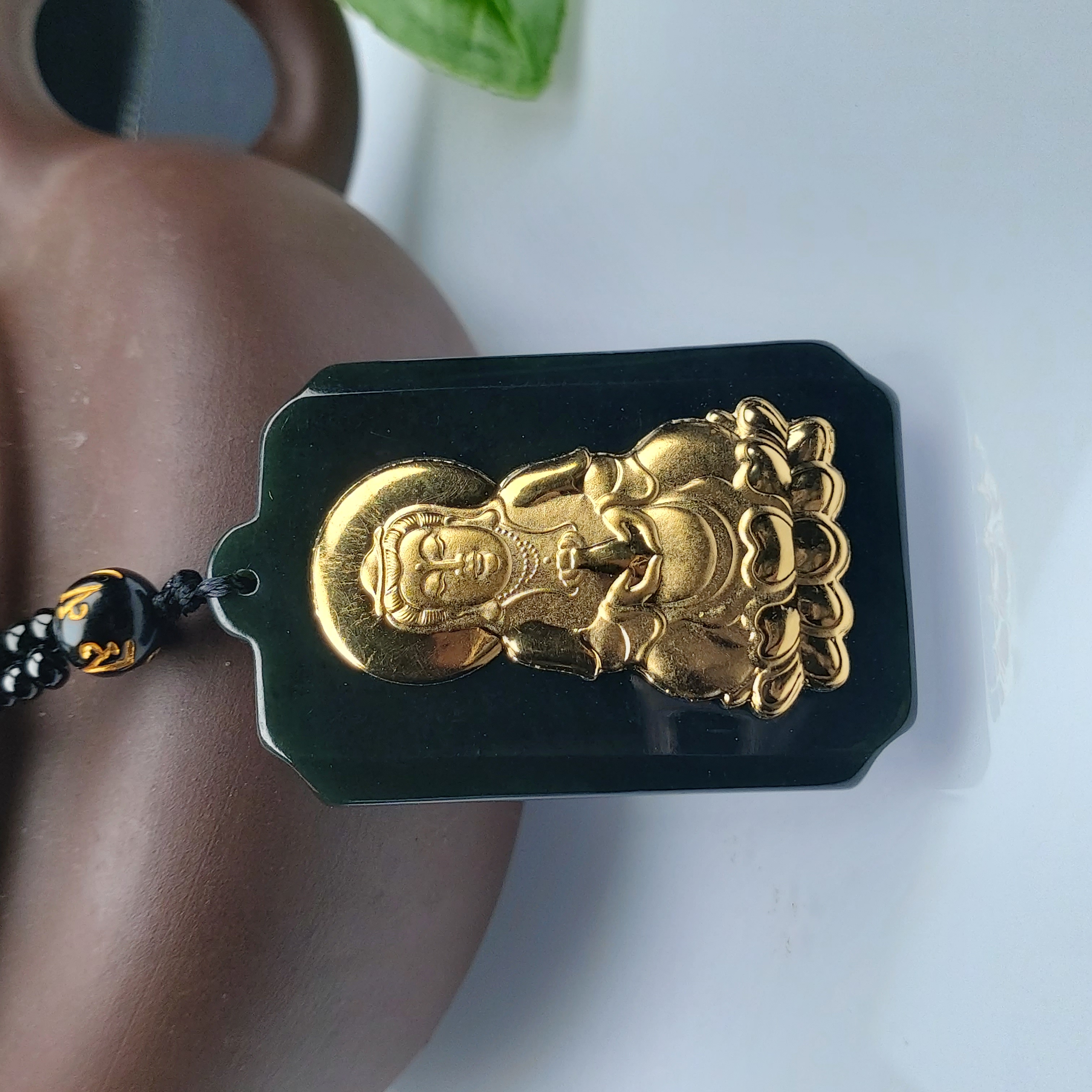 （雯雯严选）足金 黄金和田墨玉观音吊坠