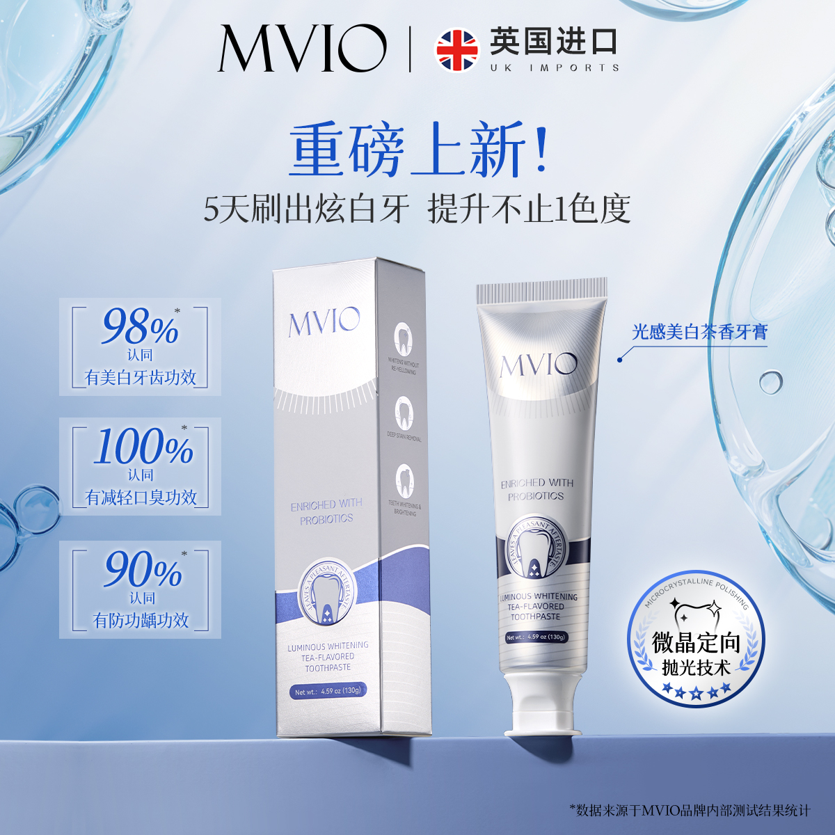 【玉希专属】英国MVIO美白牙膏130g美白去黄去口臭持久留香清新口气