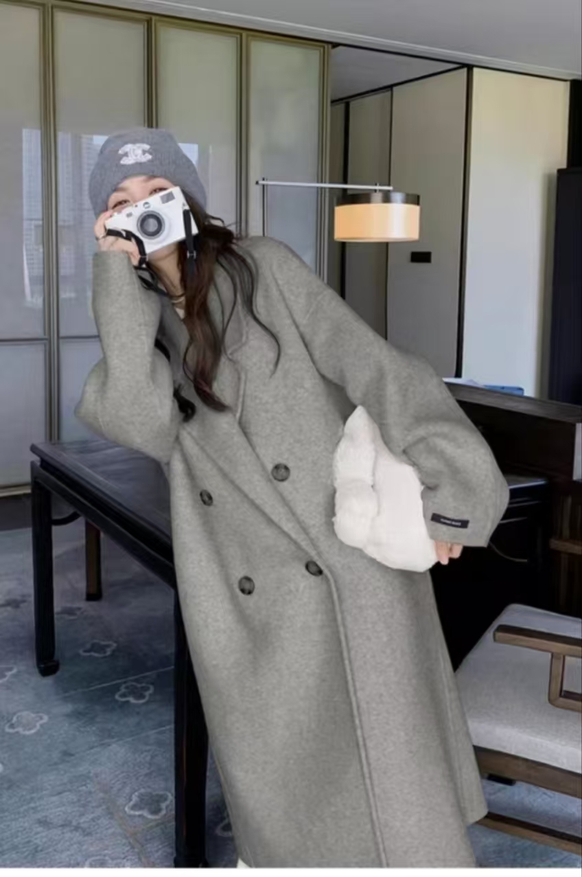 高级感双面绒大衣女秋冬2024年新款韩系赫本风中长款过膝毛呢外套