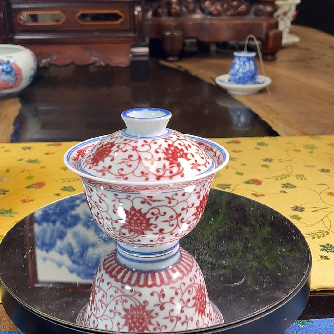 吾***情泽善堂全釉里红盖碗