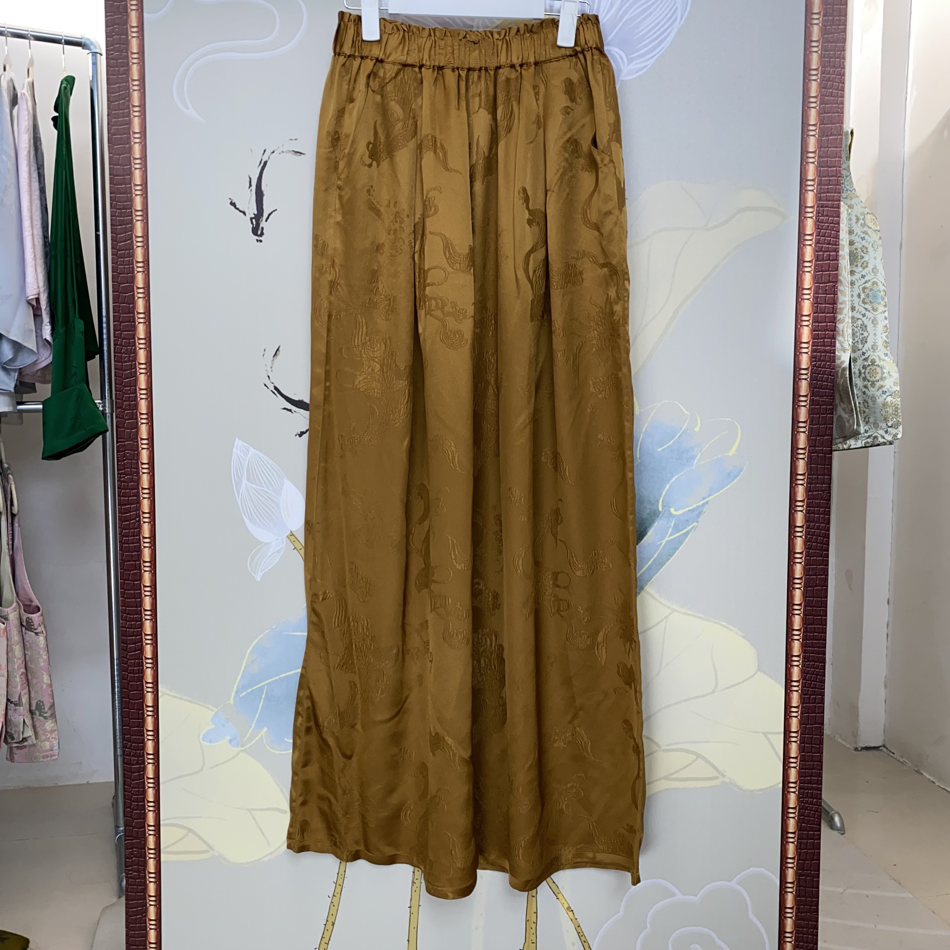 君子纤真丝女装100桑蚕丝重缎大甩裤鱼跃龙门