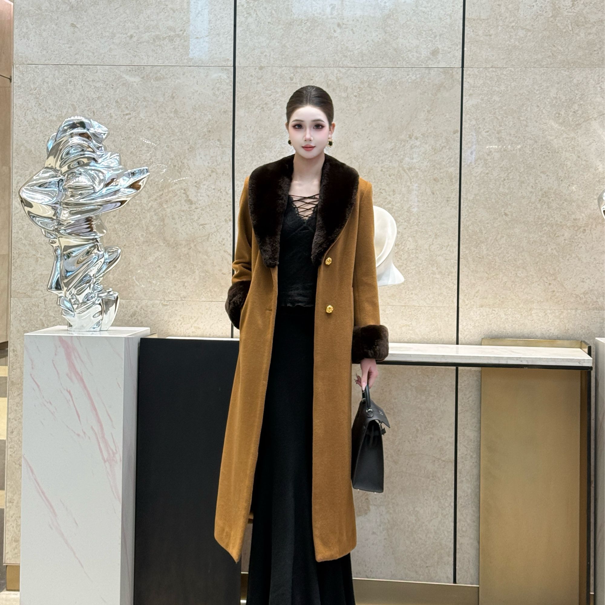 【M永恒之森】翻领时尚长款呢大衣毛呢外套冬款韩版百搭长款