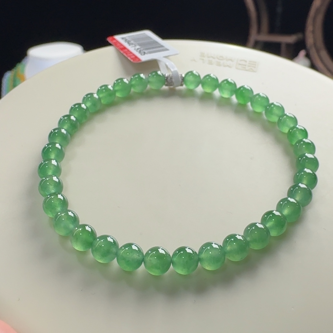 翡翠未镶嵌手链巨巨巨巨漏！！！高冰葡萄绿单圈卡5mm