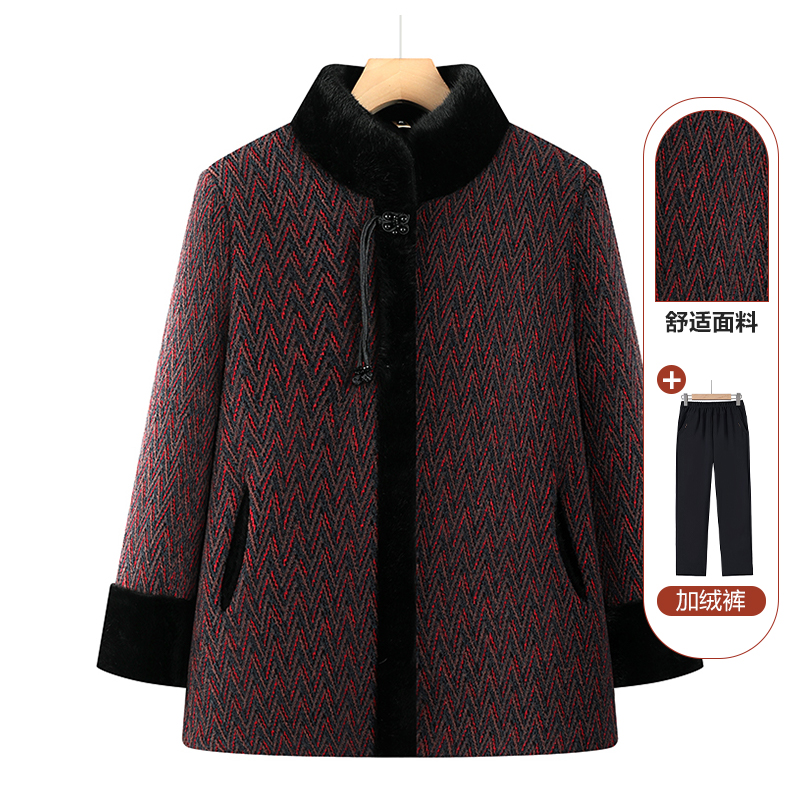 2025年秋冬季新款毛呢外套立领中老年人奶奶装新中式加绒加厚