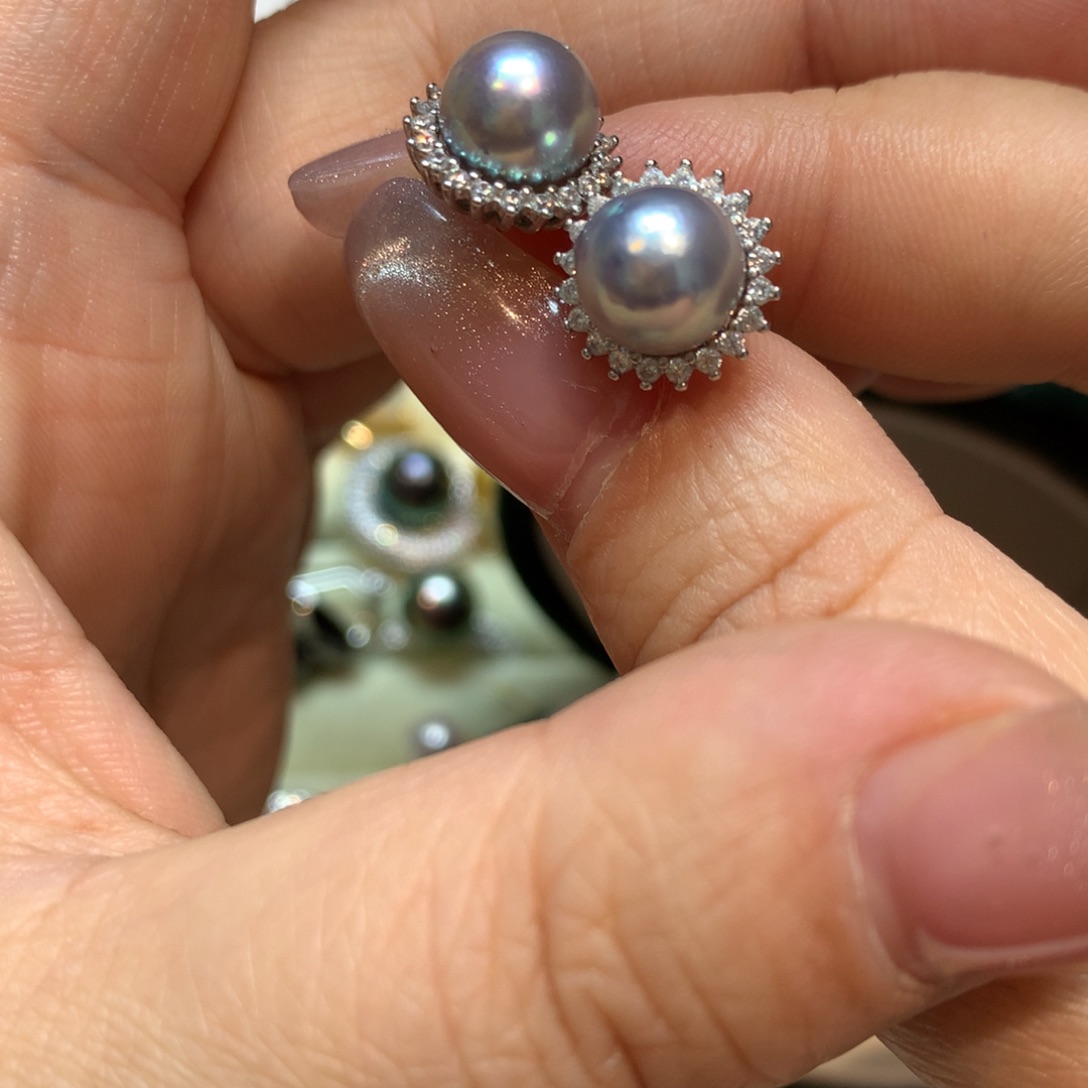 海水珍珠耳饰银S925镶嵌