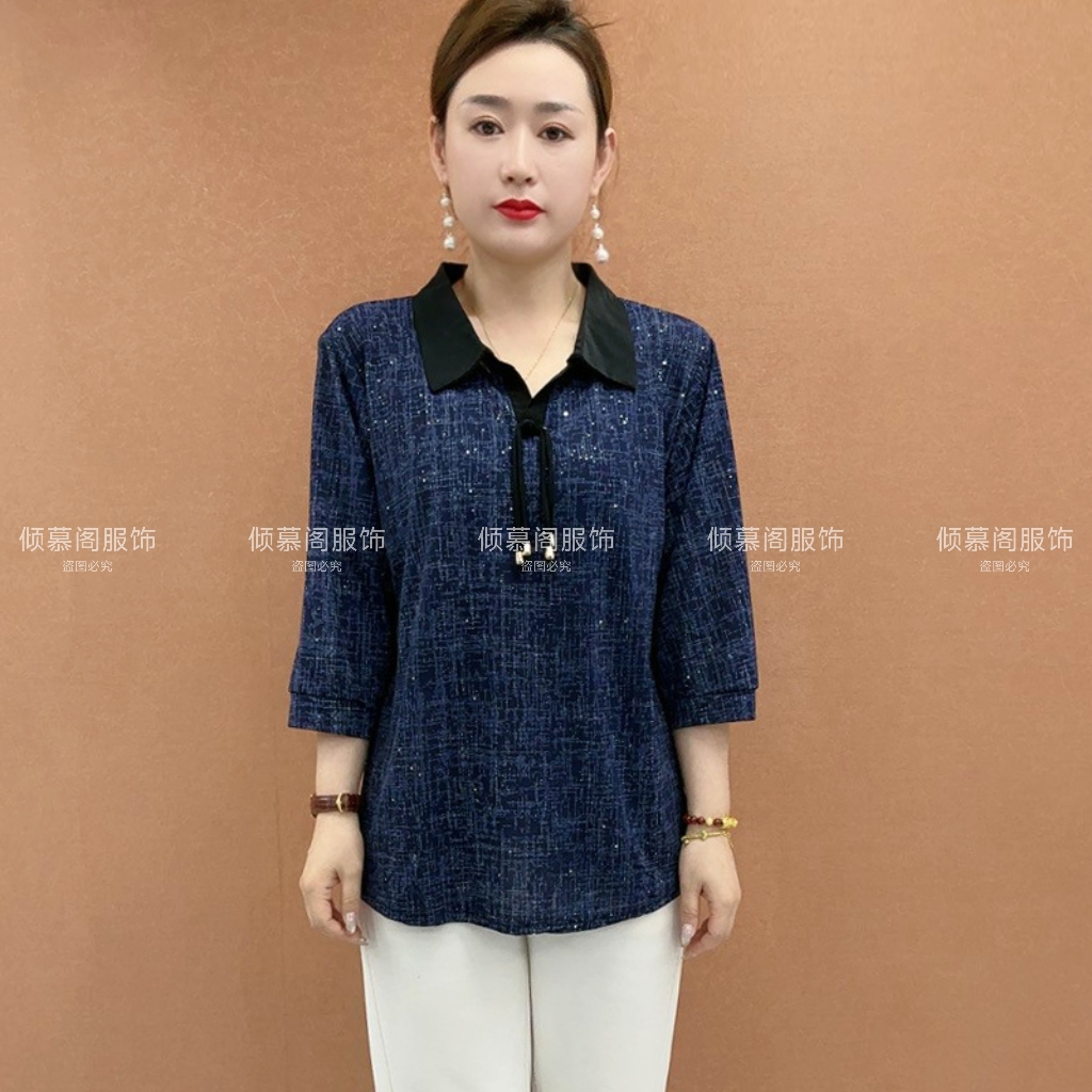 夏季新款妈妈装T恤洋气大码宽松显瘦小衫中老年女装凉爽百搭上衣