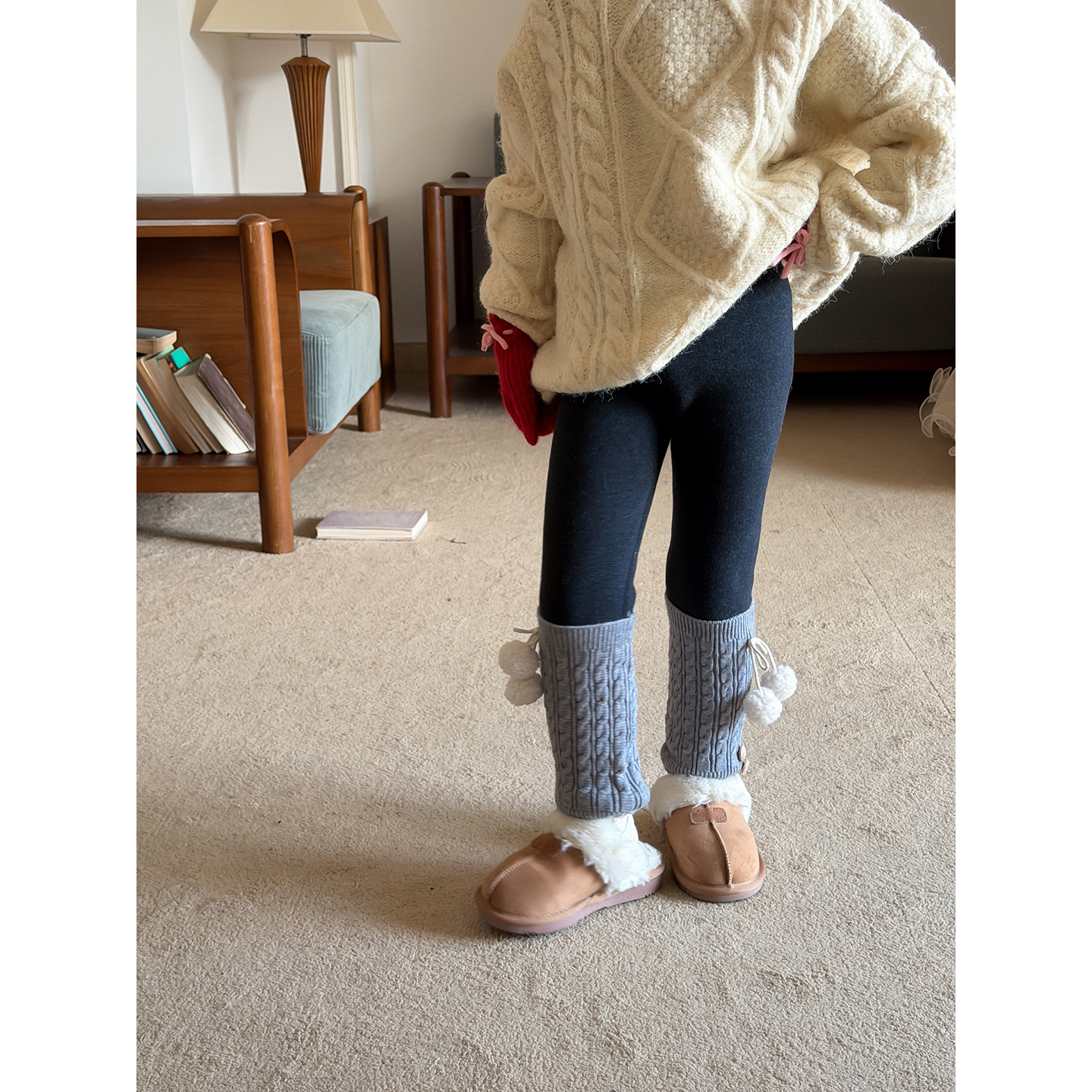 Harper kid韩版女童秋冬舒适加厚毛球拼接打底裤 H25A791121
