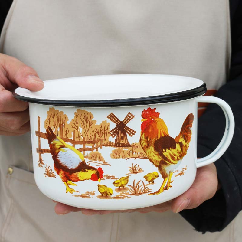 创意饭盒大号简约15cm学生宿舍泡面碗搪瓷快餐杯食品级带盖可加热