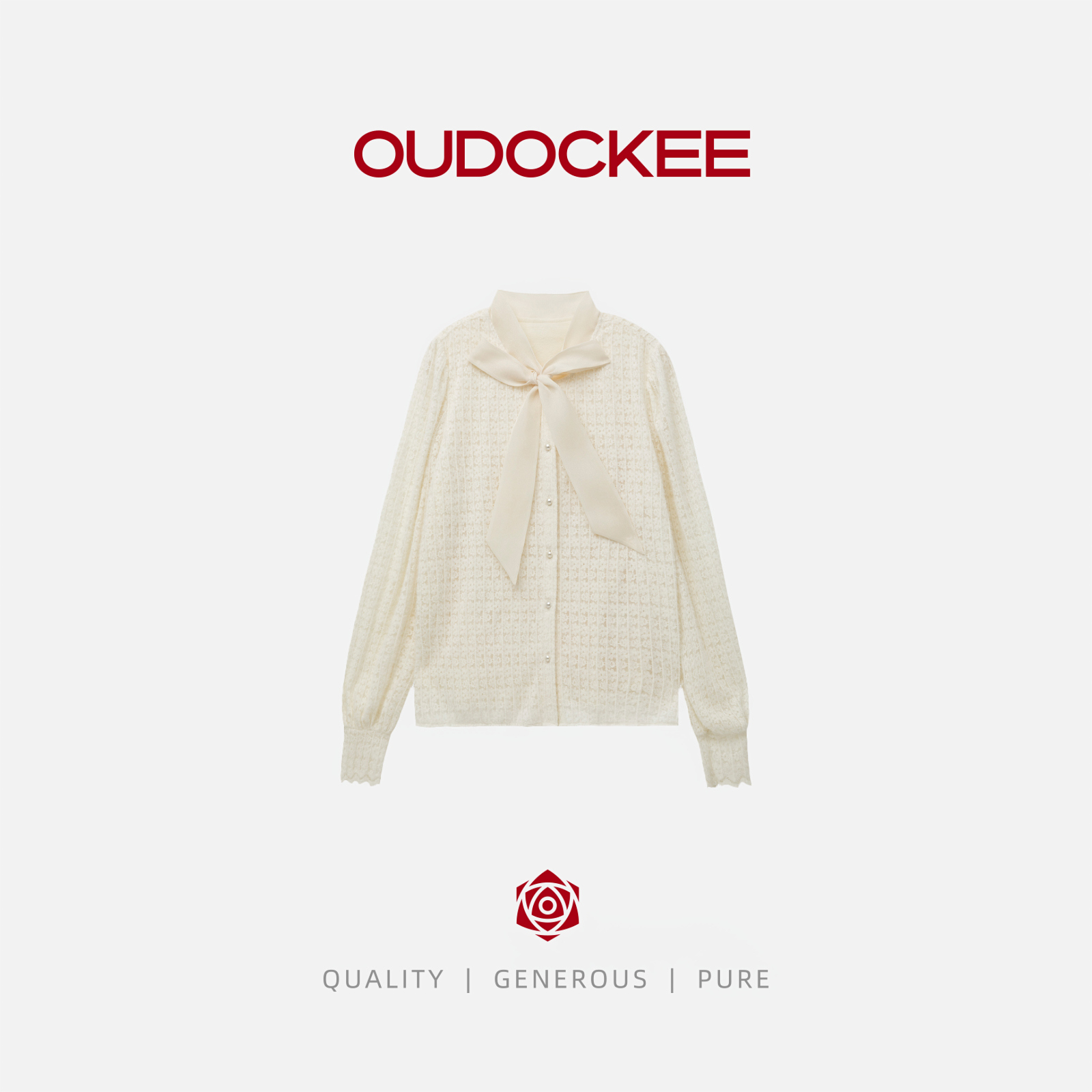 OUDOCKEE 鸥鸥【丘比特】米白色新款蝴蝶结飘带V领衬衫 SACX720T