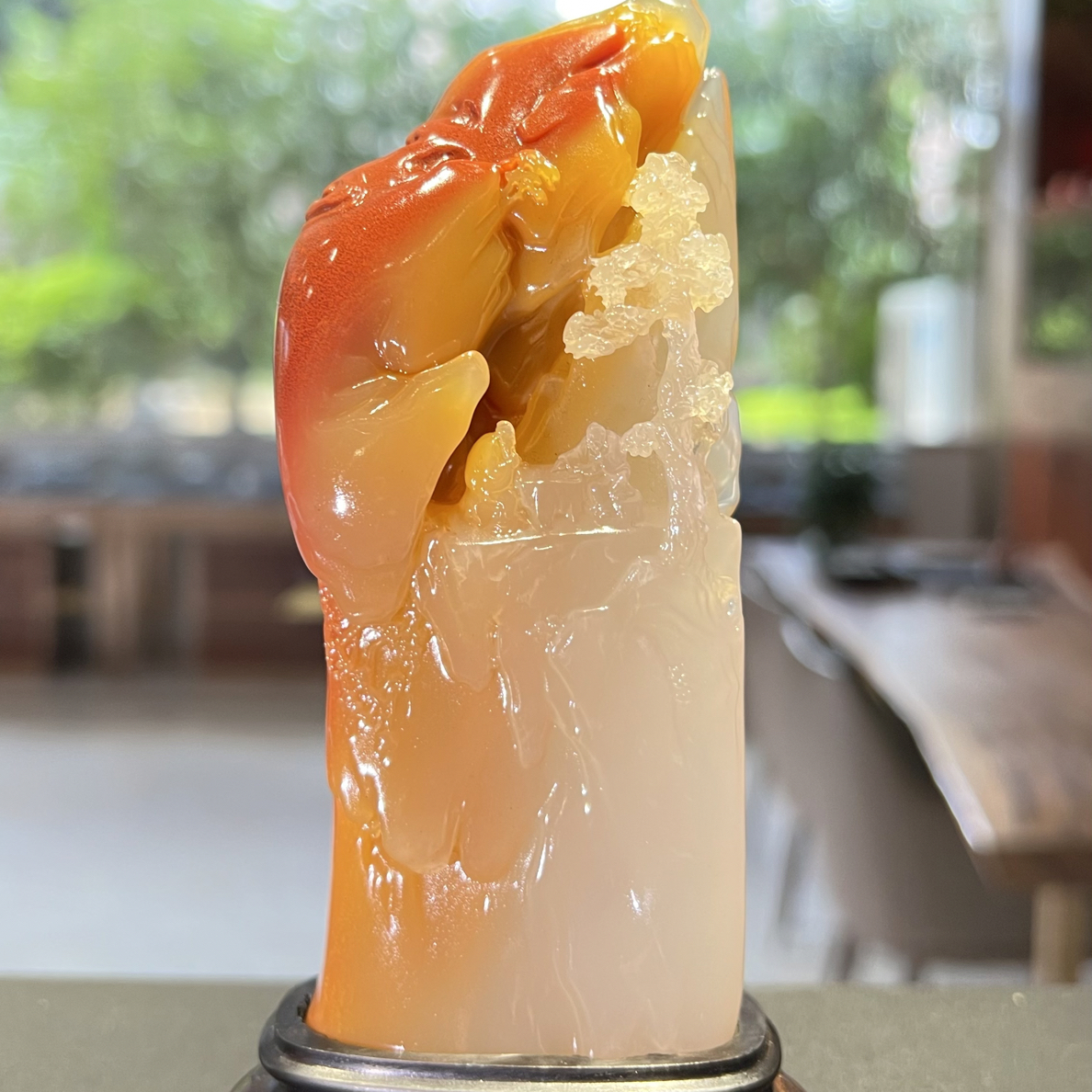 寿山石三色水洞《静听松风》艺术珍品