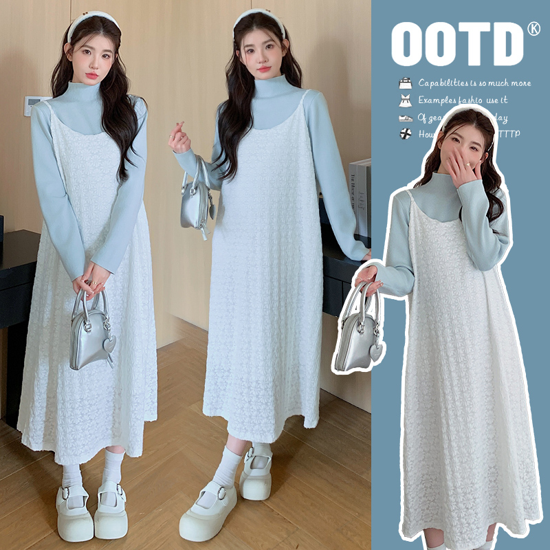 2025秋季时尚高级吊带毛衣两件套连衣裙宽松中长款秋冬打底