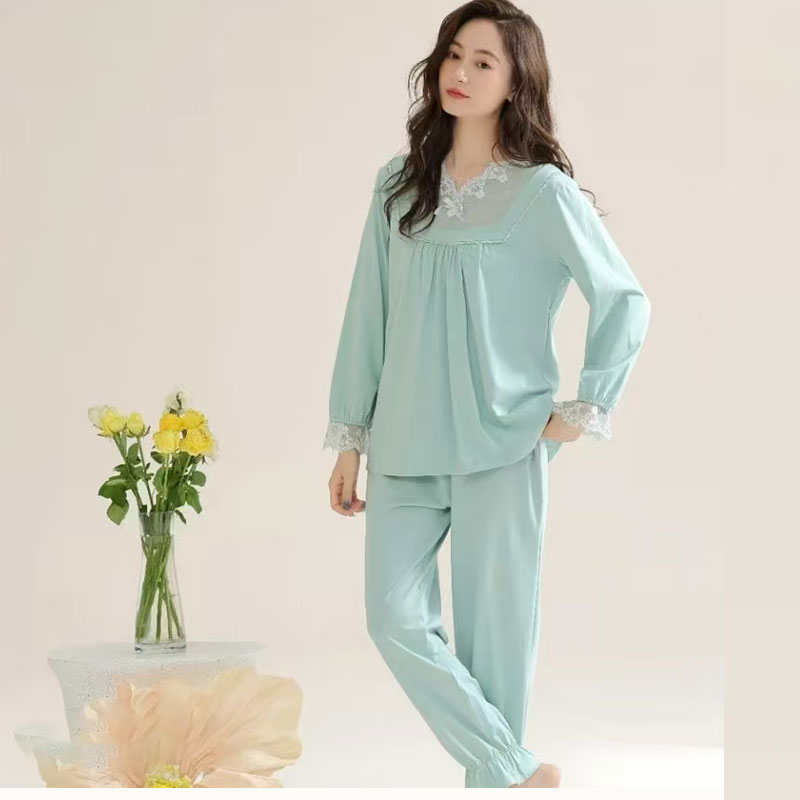 春秋款家居服套装甜美舒适宽松长款宫廷风睡衣3211