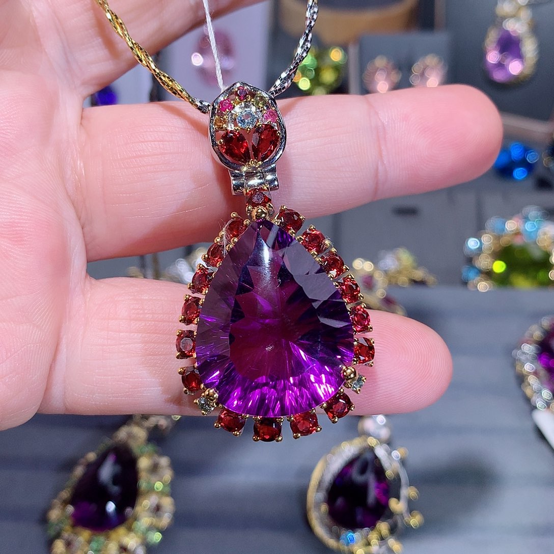 紫晶颈饰银S925镶嵌吊坠