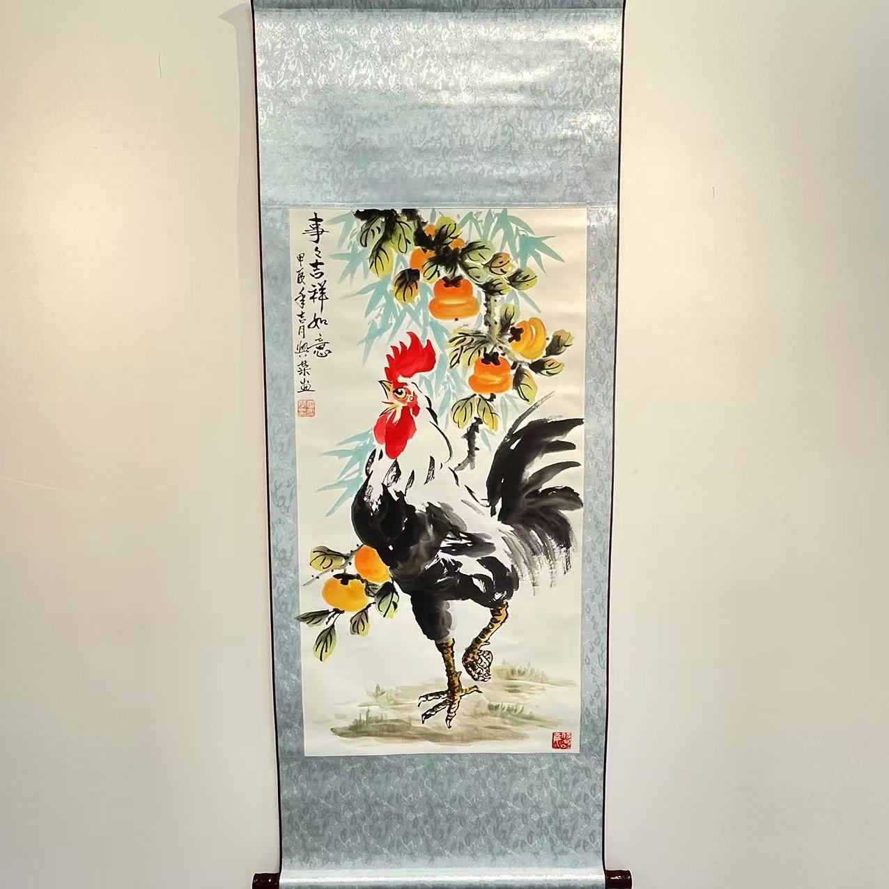 手绘《事事吉祥如意》纯手工装裱高130cm宽50cm