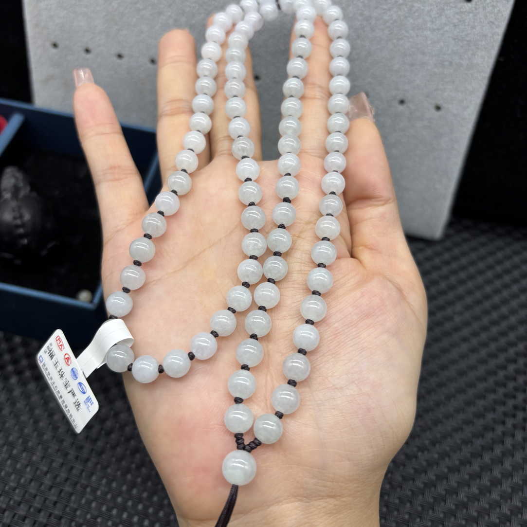 精美天然A货缅甸翡翠老坑冰种圆珠6mm玉石珠链吊坠绳项链百搭百搭