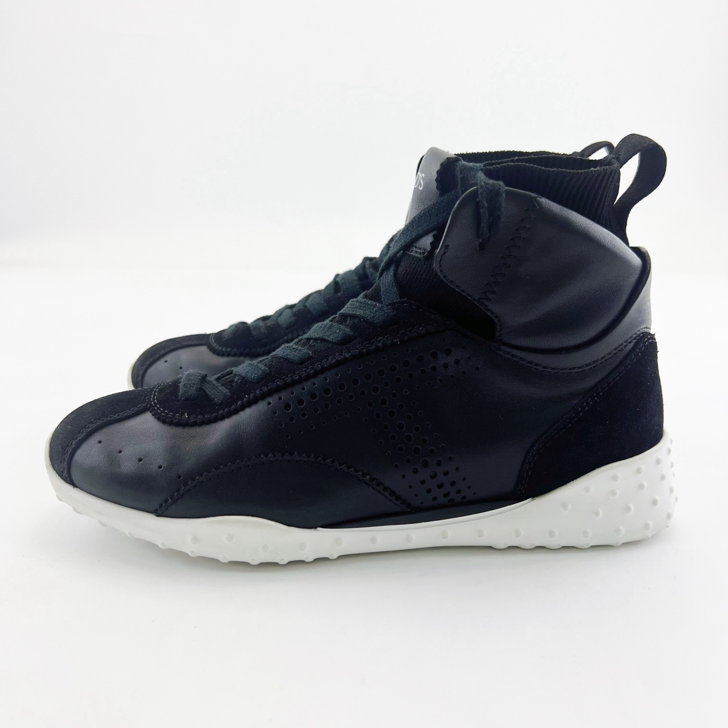 95新 TOD’S/托德斯 35.5码/黑色牛皮织物高帮系带休闲鞋/15888842