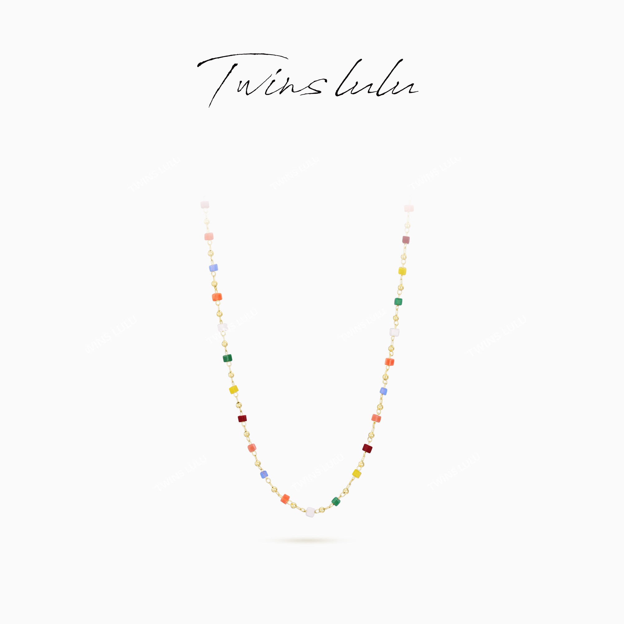 TWINS LULU 流光风 多巴胺百搭气质度假风彩色方形项链TSJ7973
