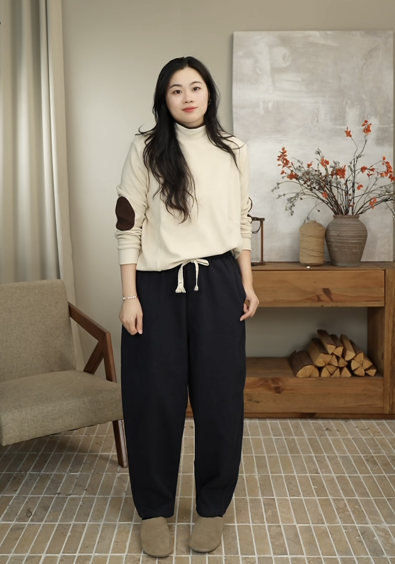 九月JIUYUE冬季加绒加厚抽绳阔腿显瘦通勤哈伦萝卜长裤女 20292