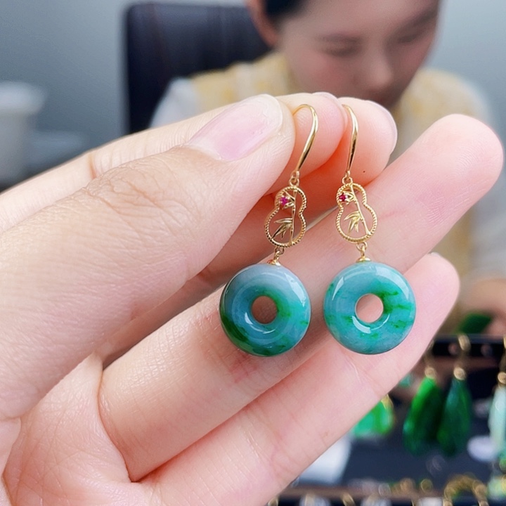 翡翠耳饰18K金镶嵌饰品