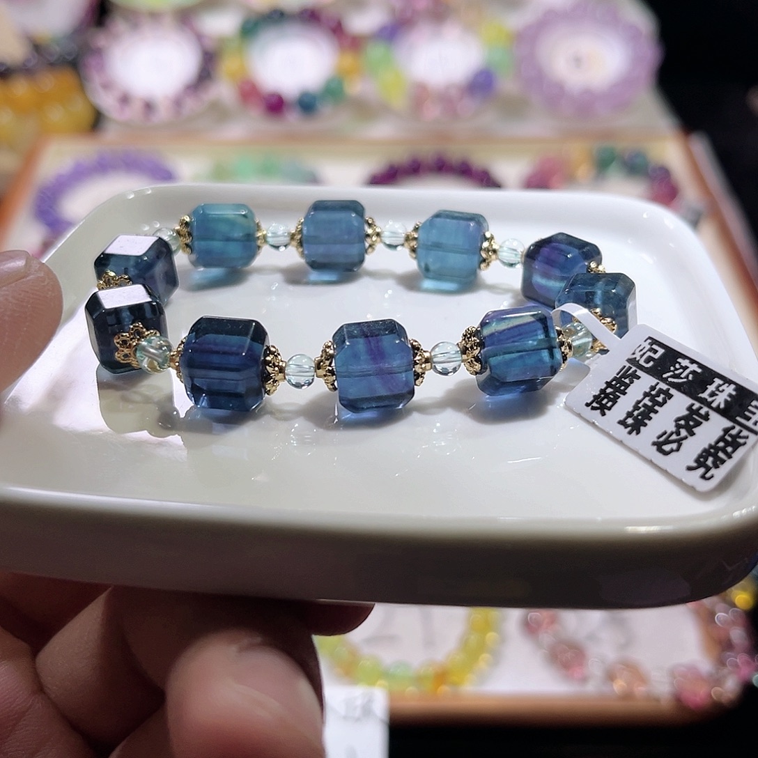 未镶嵌手链萤石鬼蓝色方糖10mm