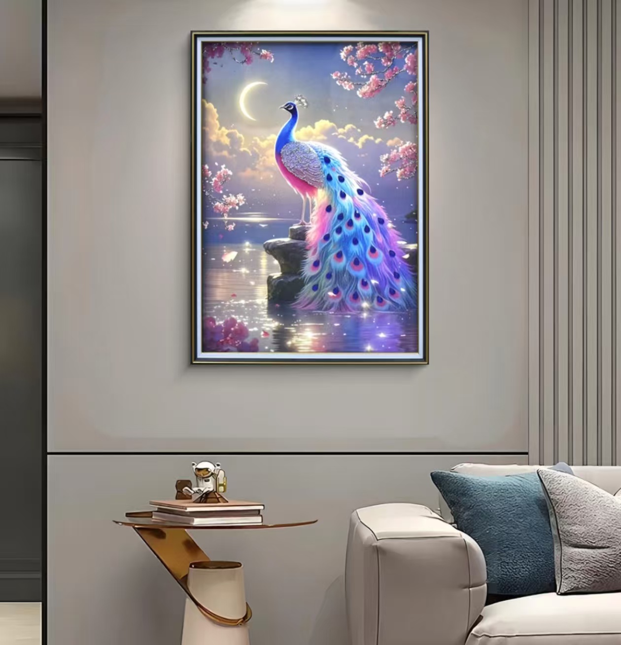 LJ011炫彩孔雀时尚餐厅轻奢挂画钢化玻璃装裱实物鎏金画装饰画