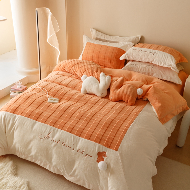 9斤秋冬加厚保暖牛奶绒四件套防静电床单款儿童卡通款小兔子加绒