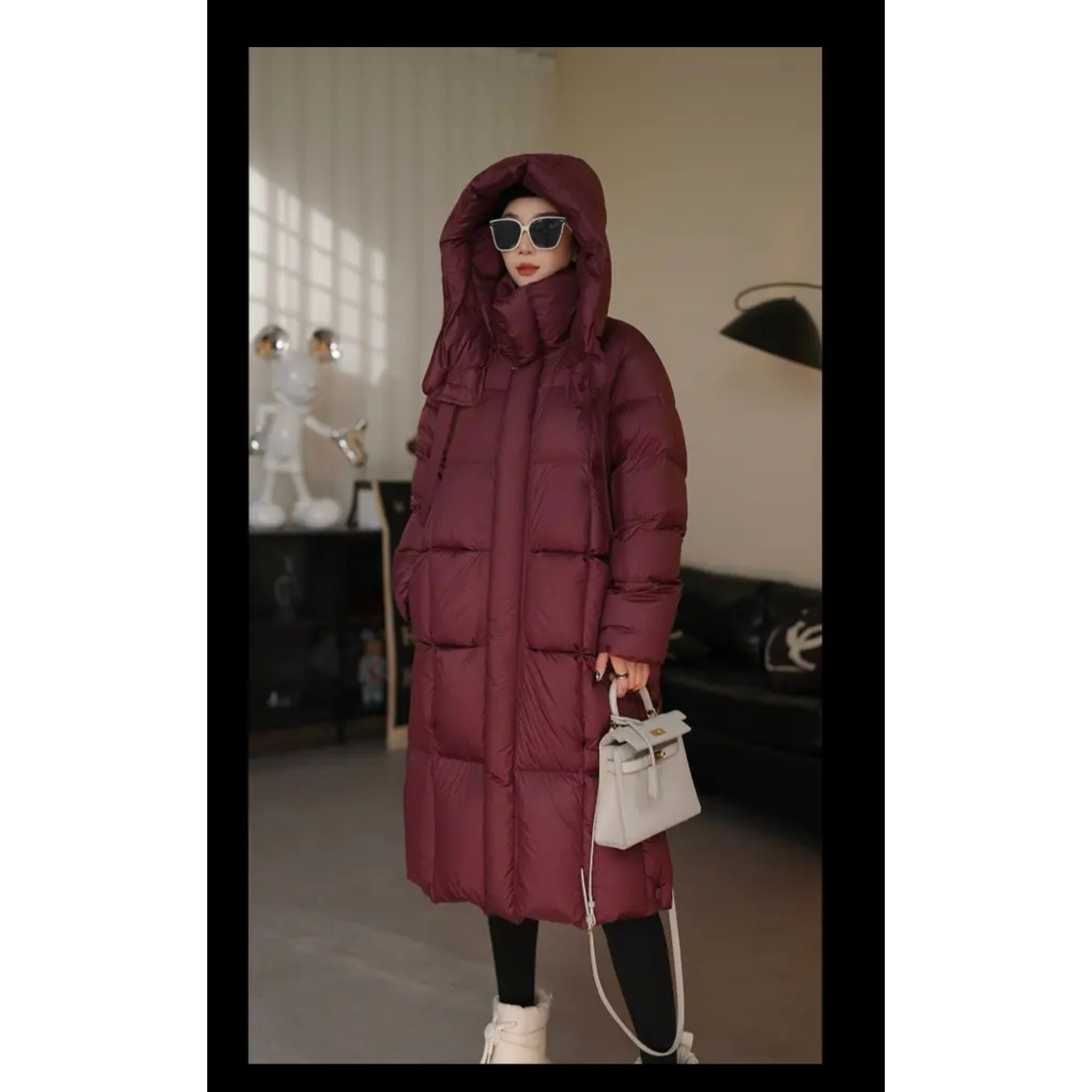 红姐90鹅2025冬款韩式时尚白鹅绒连帽长羽绒服ODSFS8216
