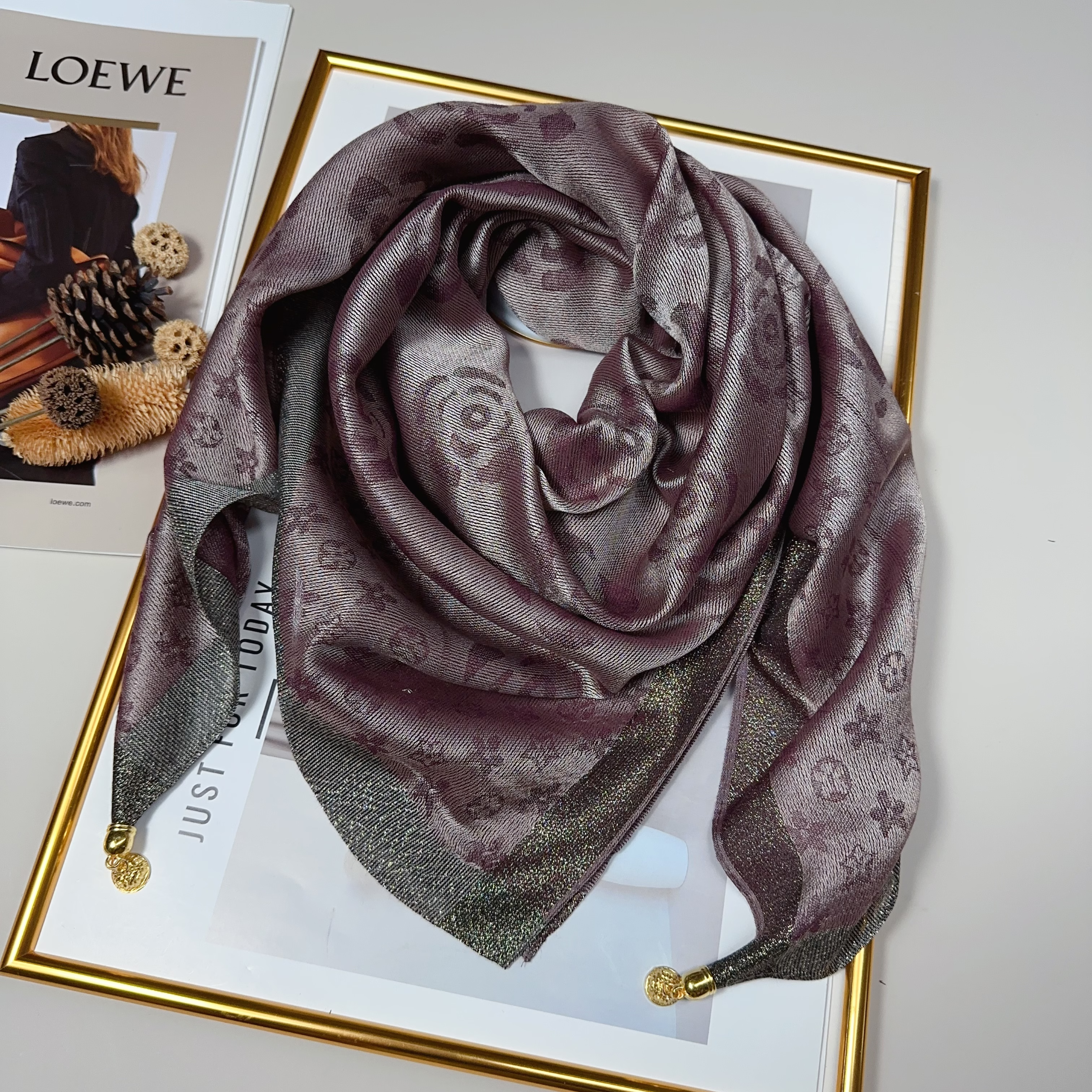 90*90大方巾复古时尚山茶花百搭秋冬撞色丝巾女秋季百搭大方巾