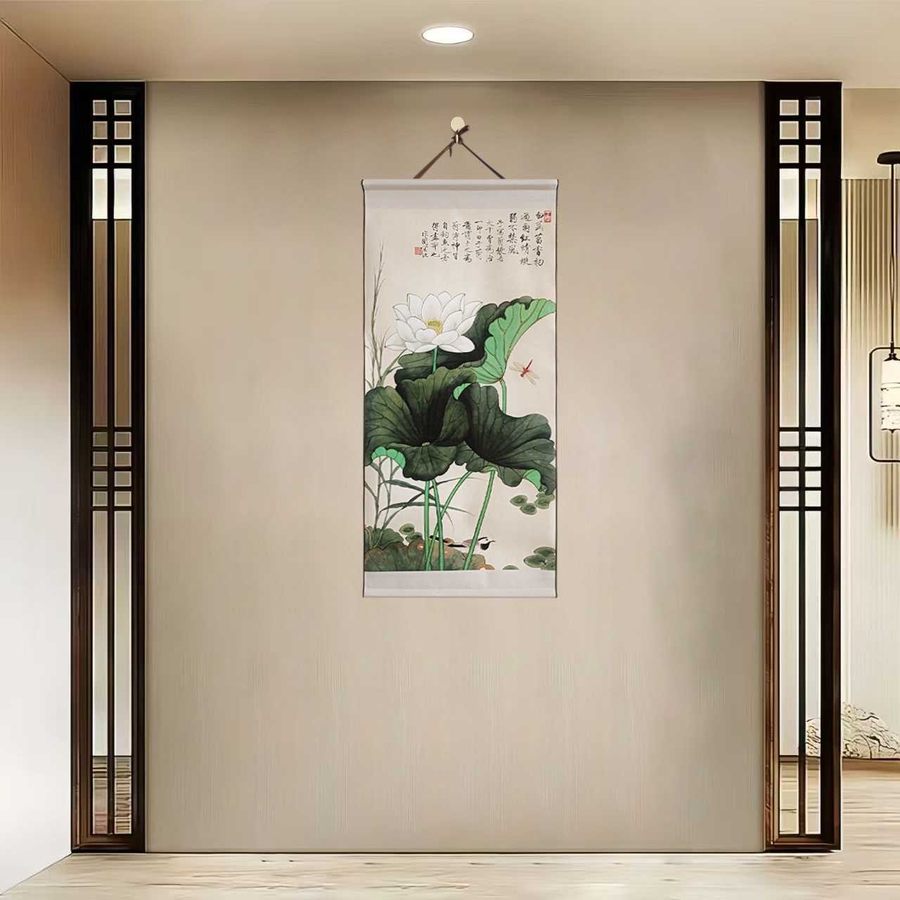 {40-717荷塘蜻蜓}净尺寸40x85cm现代简约挂轴装饰画办公室家居装