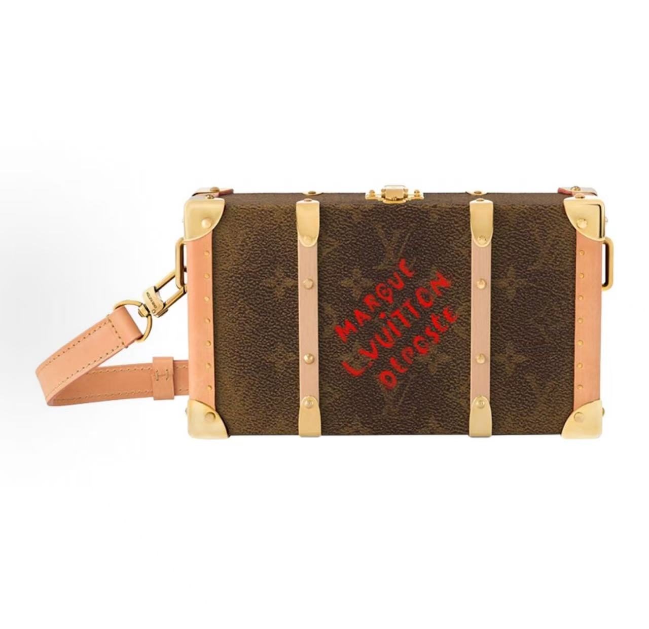 99新 LouisVuitton/路易威登 trunk wallet限量款棕老花硬盒子包