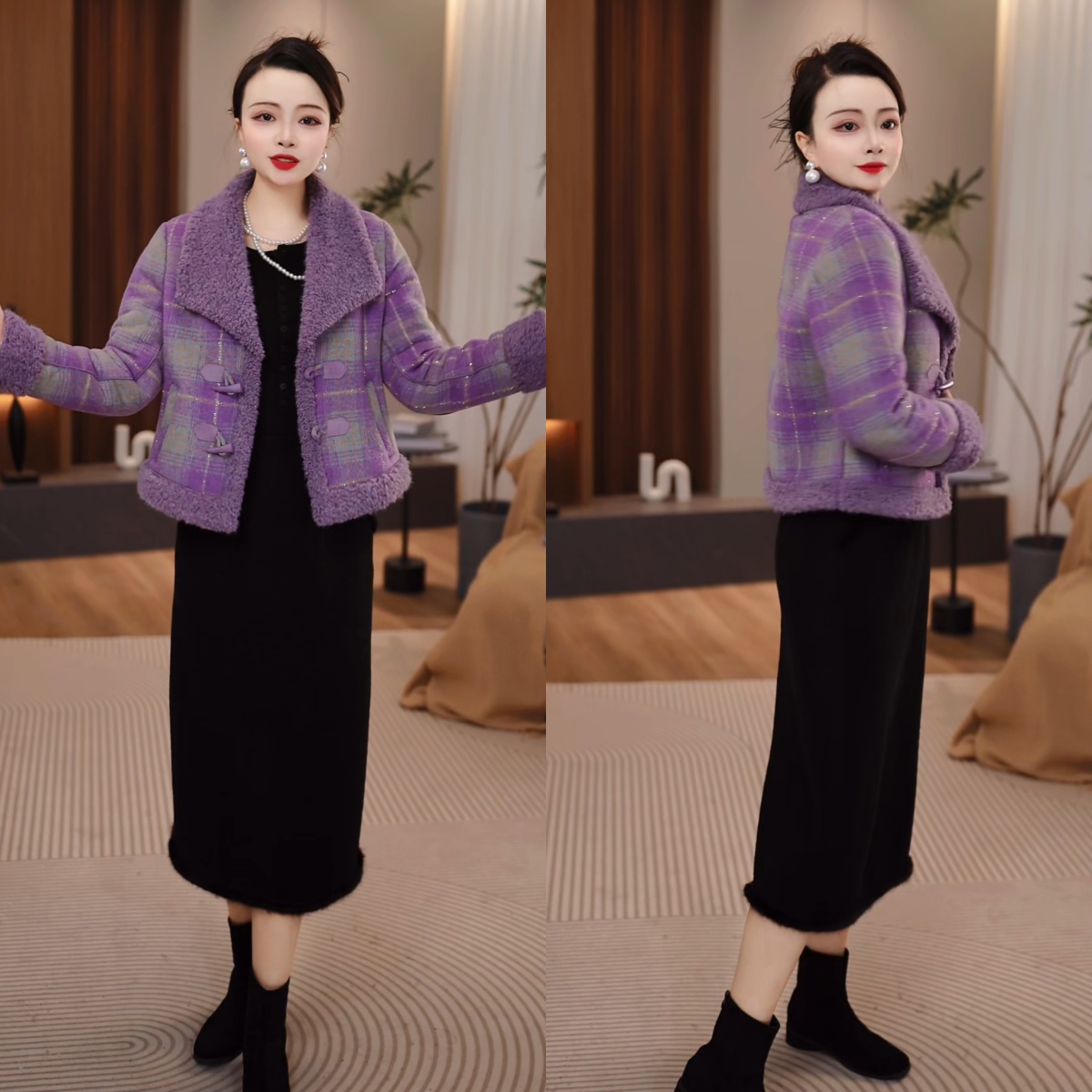 外套+半身裙 2025冬季小香风洋气休闲百搭时尚格子加厚套装M-4XL