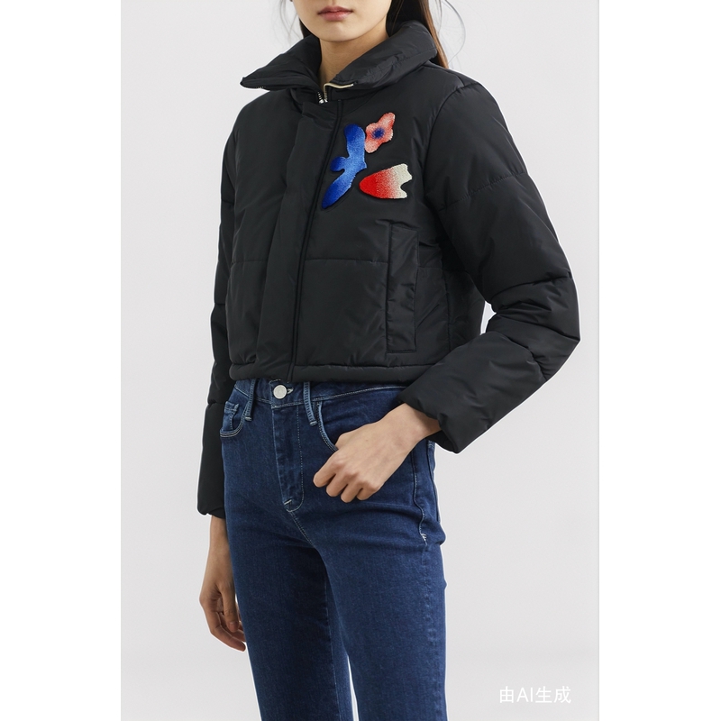 GOODBAI 女贴花带填充物软壳面料夹克外套