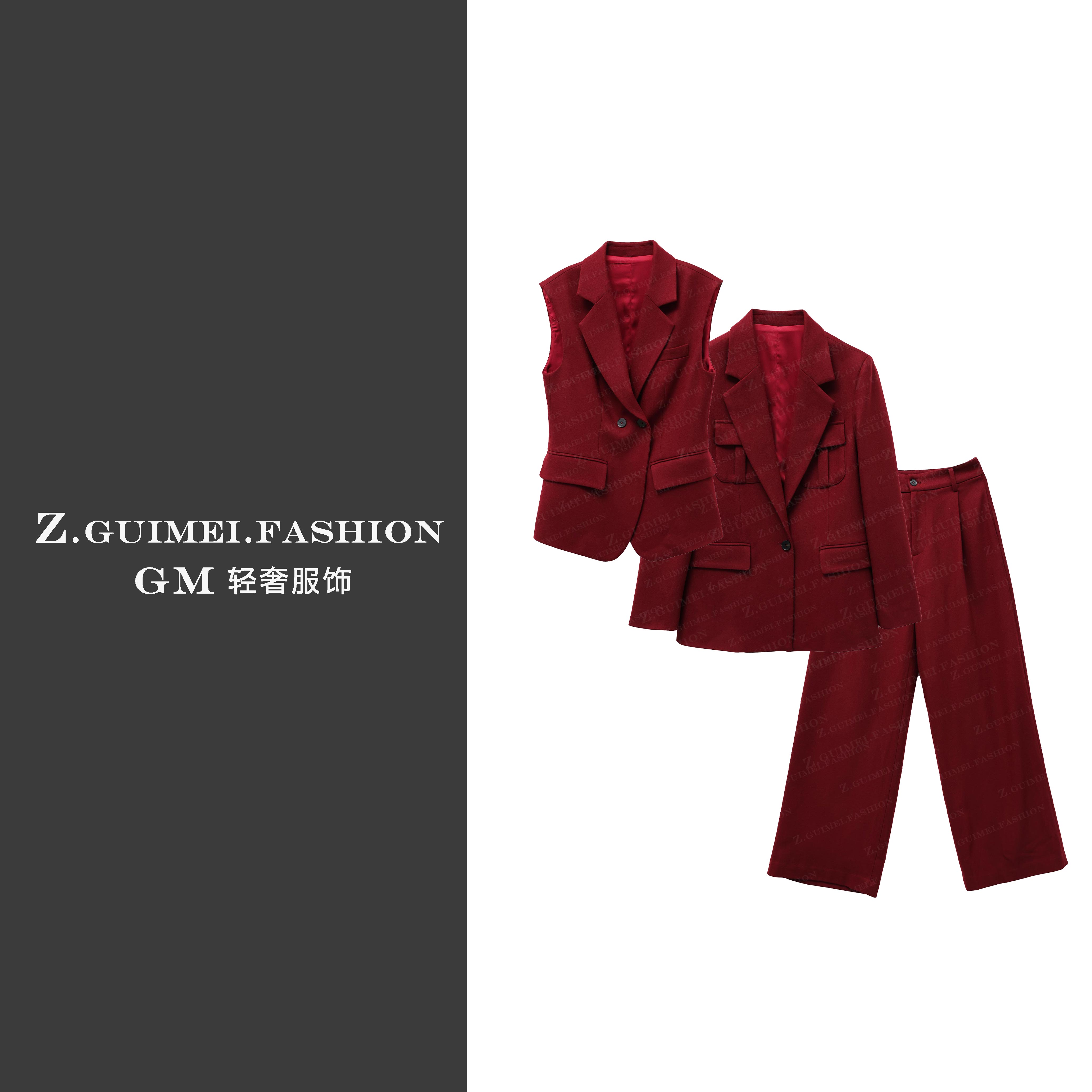 【肆姐高定】时尚马甲三件套西服套装XY3492