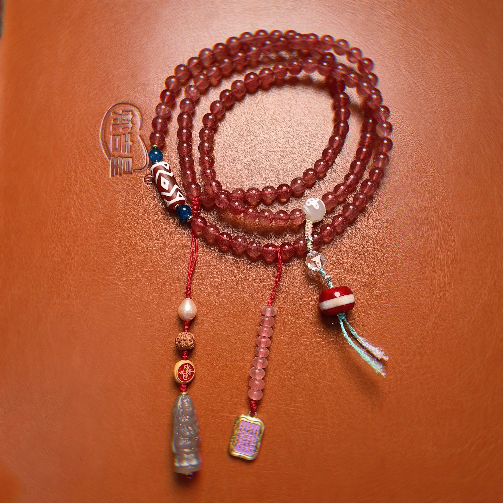 梵吉星·设计·草莓108小佛珠念珠 万能链 石英质玉