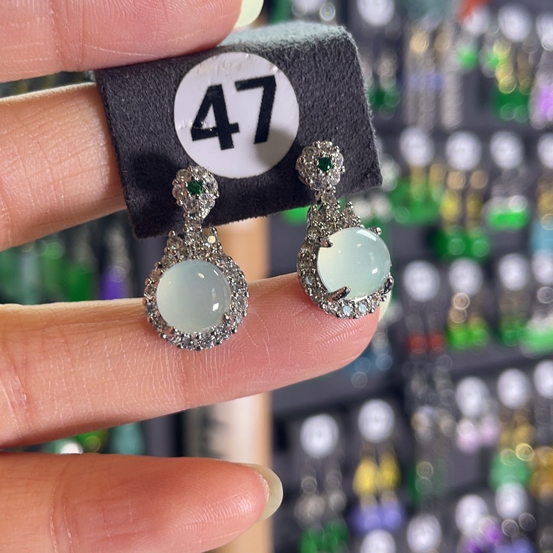 翡翠银S925镶嵌耳饰47