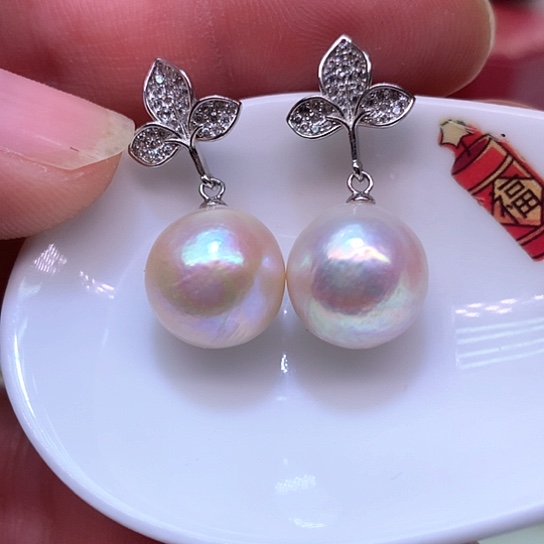 淡水珍珠耳饰银S925镶嵌