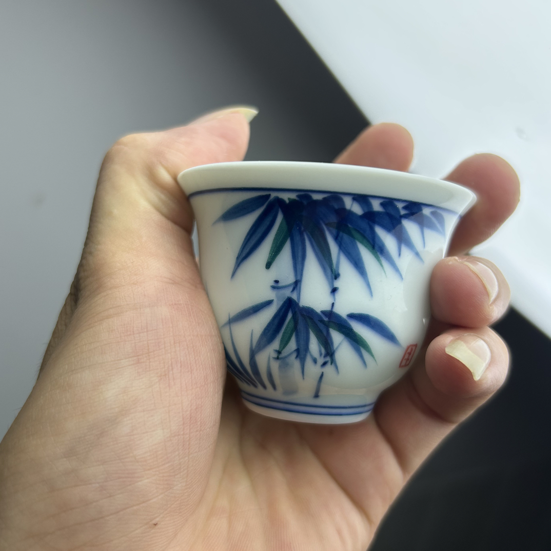 景德镇青花釉下彩竹子主人杯