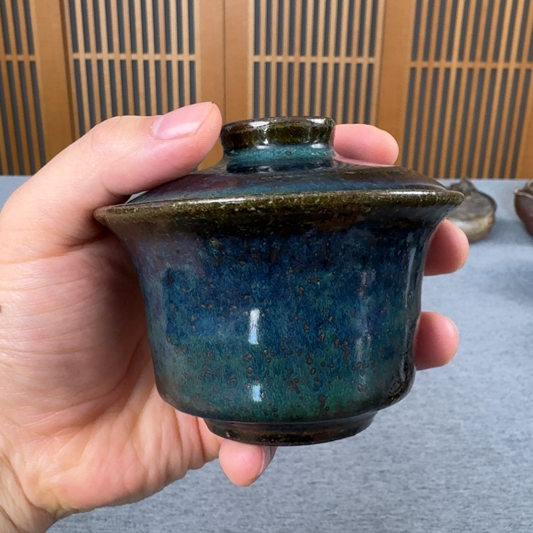 小川记一 织布釉信乐烧盖碗