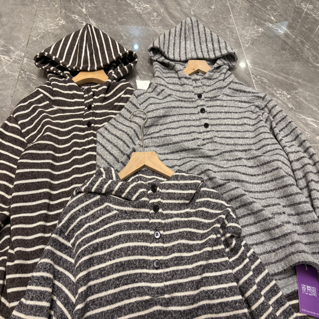 A2681秋冬慵懒学院风加厚条纹设计感休闲宽松连帽