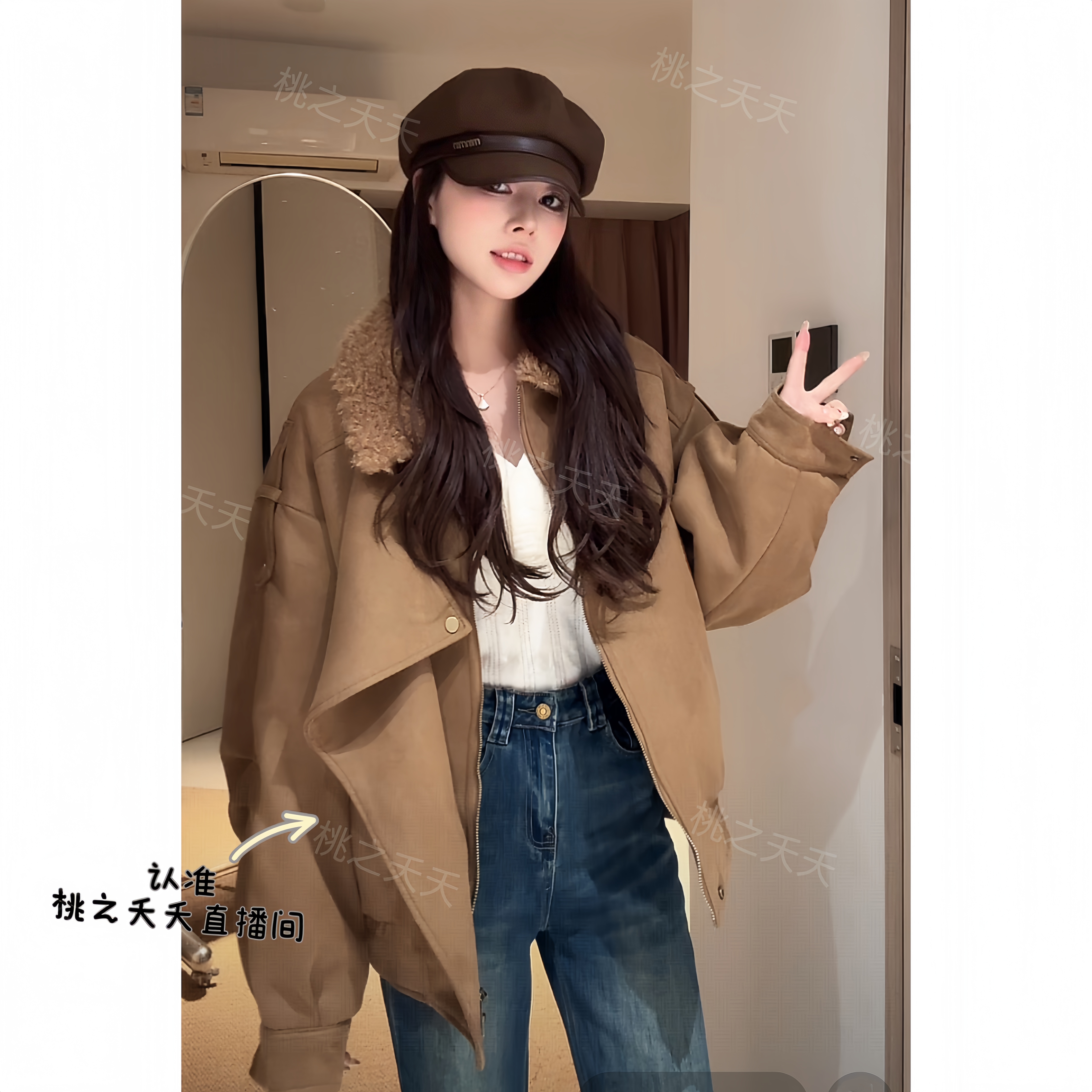 【原版原发】美式复古领机车服短外套女秋冬酷飒风加绒加厚夹克上衣