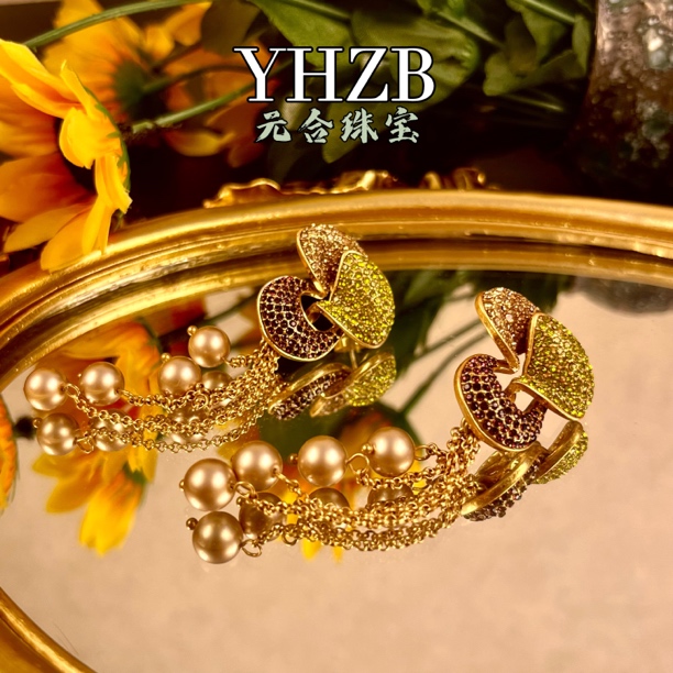 铜合金锆石耳饰 铜合金耳饰 053新款【深海蒲公英】精工流苏耳环