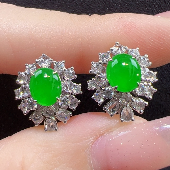 翡翠18K金镶嵌耳饰耳包