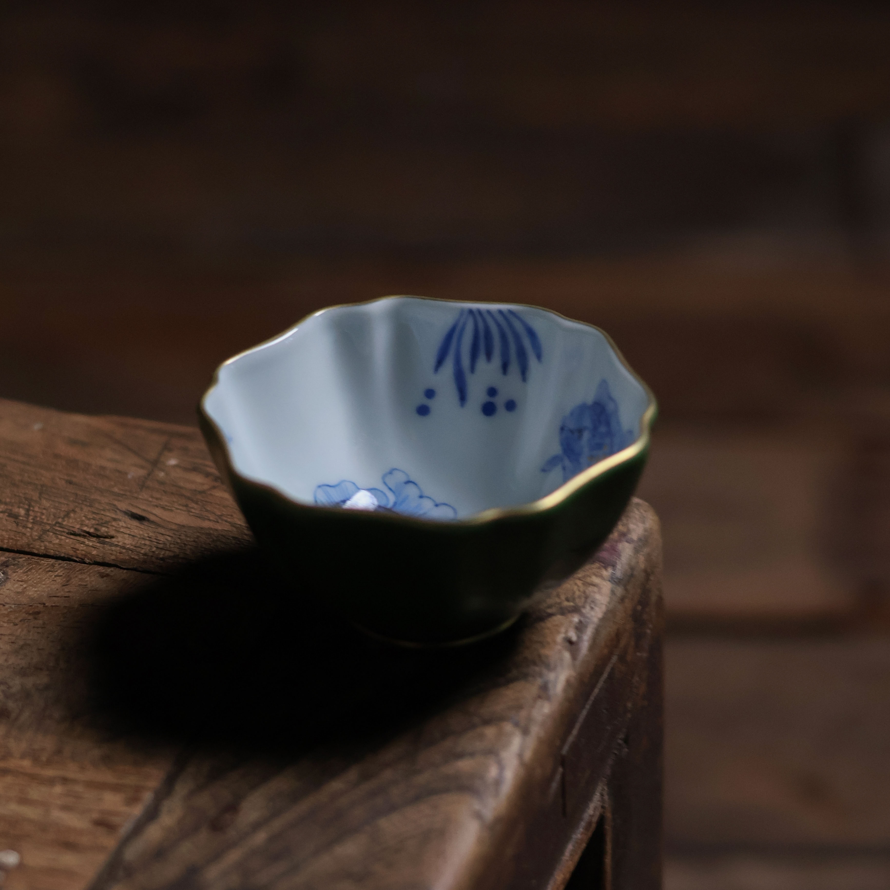 【小田甄陶】金鱼石绿六方杯（华隐S0806）