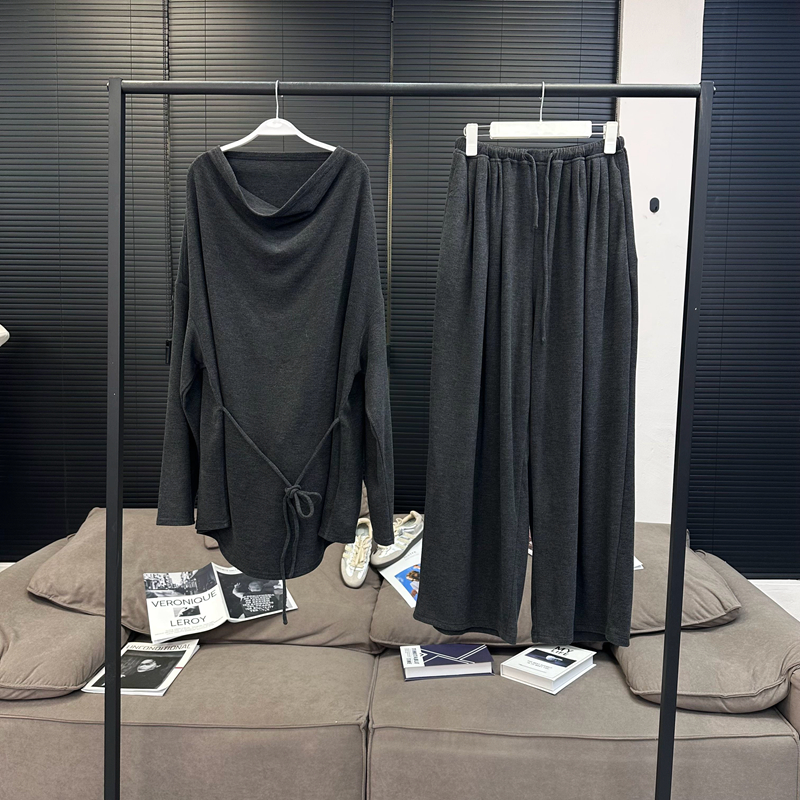 【BEIERHERO.春款上新】荡领针织衫春宽松打底衫复古长袖上衣+裤子