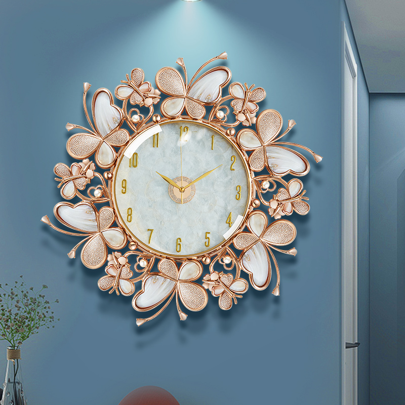 奢华贝壳挂钟客厅餐厅挂件时钟美式欧式法式奶油玄关装饰创意大气